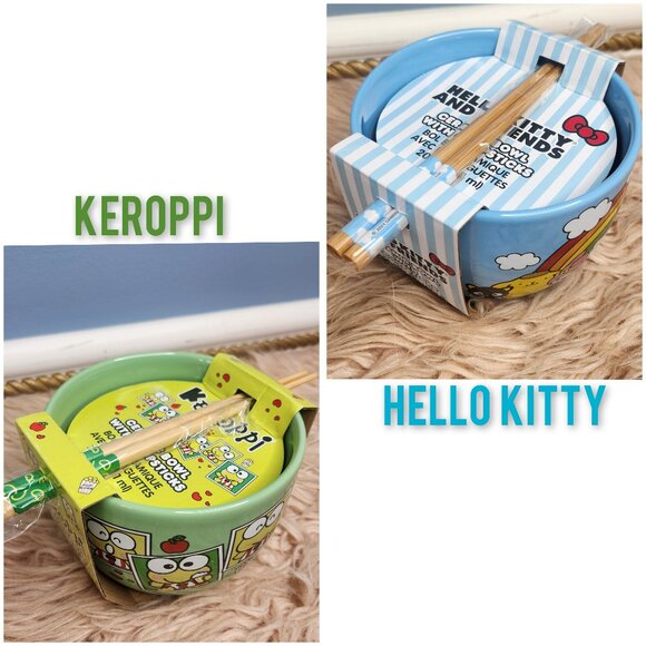 NWT SANRIO HELLO KITTY & KEROPPI RAMEN NOODLE BOWL & CHOPSTICK SET-VARIETY - Picture 1 of 10